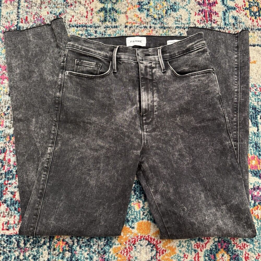 Frame Women's Le Sylvie Slender Straight Black Rockstar Jeans Size 29 - Picture 9 of 9